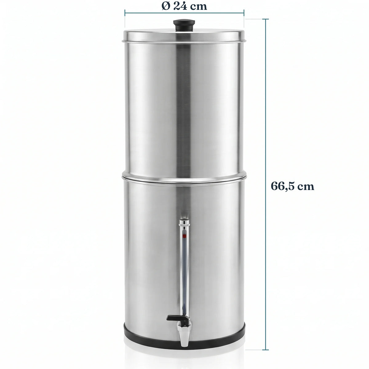 Fontaine à gravité Bourget Filtrelia, inox brossé 12,3 L, jauge de niveau, dimensions